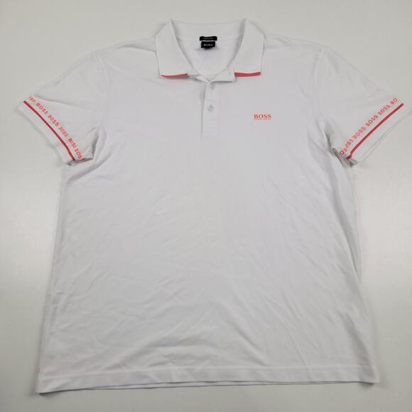 Hugo Boss Polo Shirt Mens 2XL XXL White Short Sleeve Pima Cotton Logo Regular - Picture 1 of 9